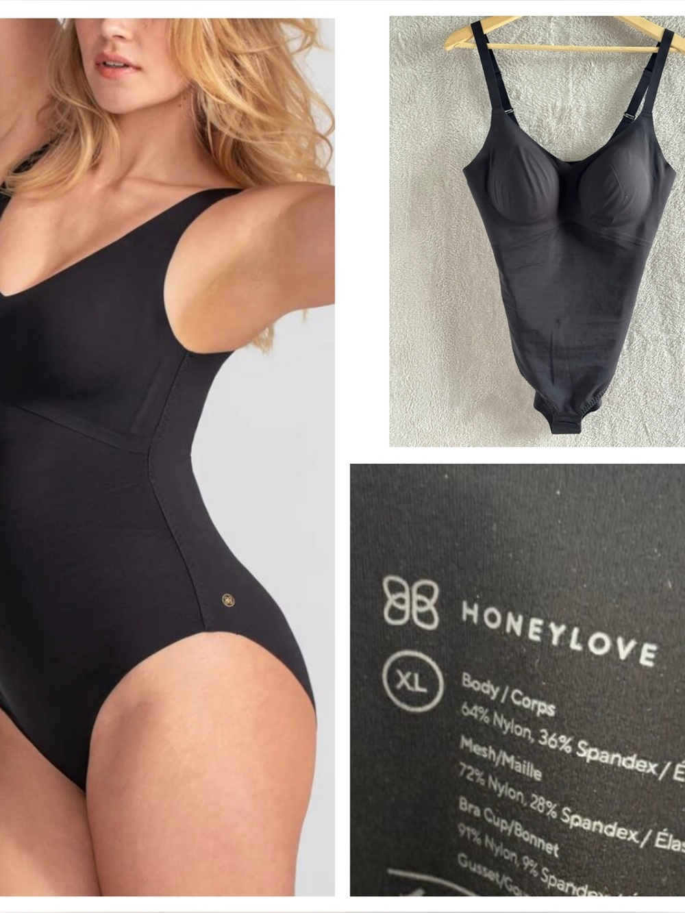 Honeylove Black Tank Bodysuit XL Targeted Compression Body